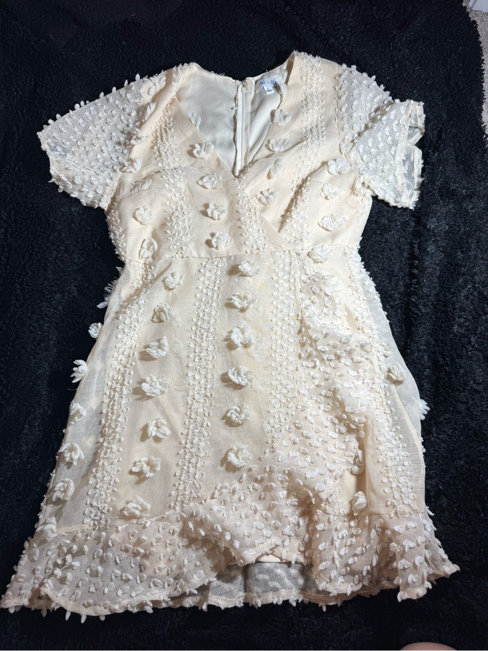 She + Sky Cream Floral Appliqué Mini Dress